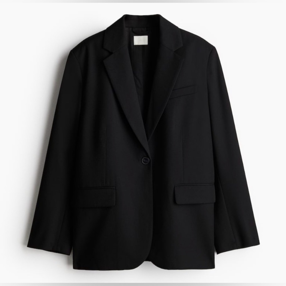 H&M Black Single-Button Wool Blend Women's Blazer